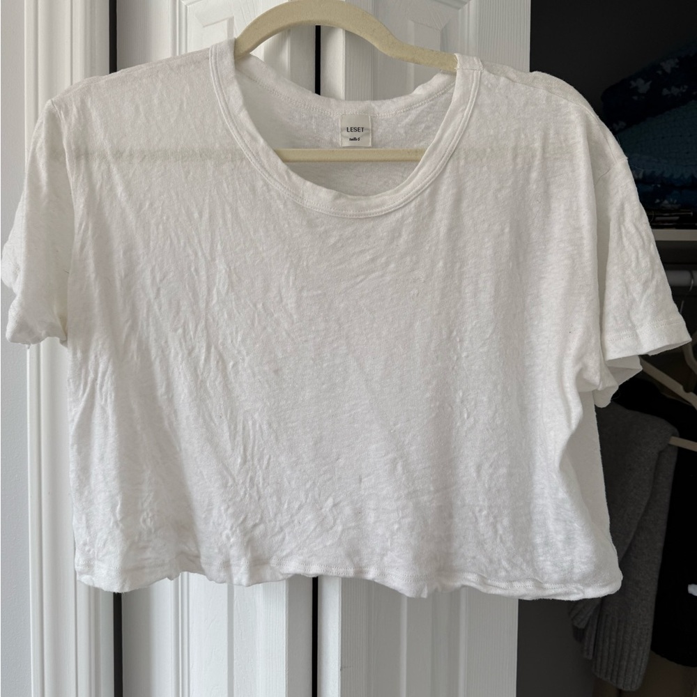 Leset Laura cropped boxy White Crop Tshirt- Small